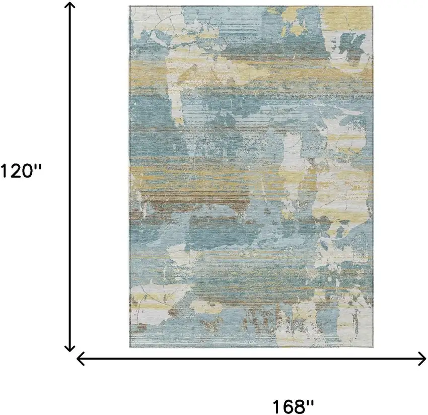 Teal Blue And Pewter Abstract Washable Indoor Outdoor Area Rug Photo 6