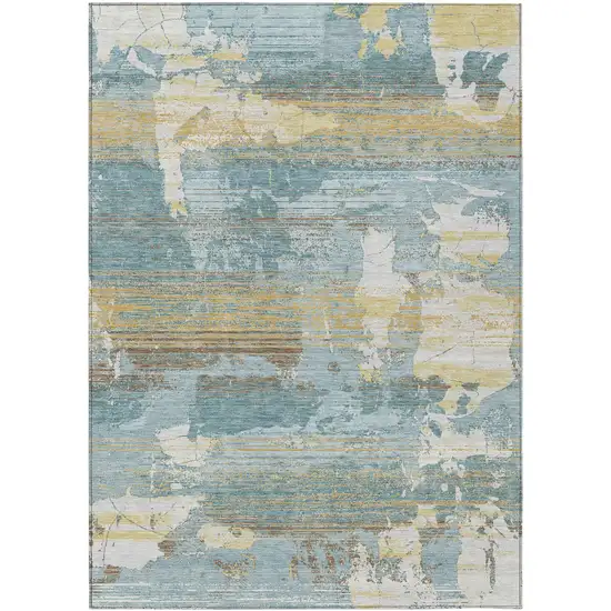Teal Blue And Pewter Abstract Washable Indoor Outdoor Area Rug Photo 1