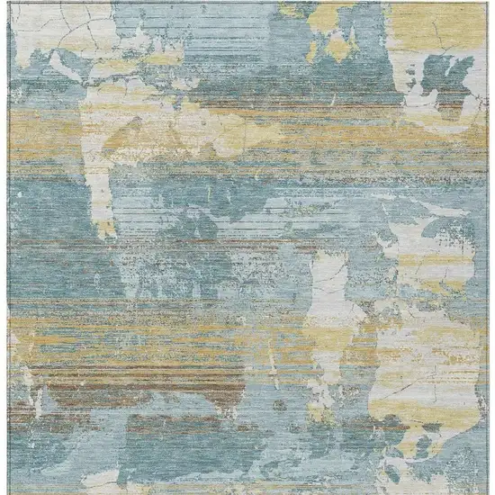 Teal Blue And Pewter Abstract Washable Indoor Outdoor Area Rug Photo 3