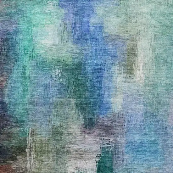 Teal Blue And Pewter Abstract Washable Indoor Outdoor Area Rug Photo 3