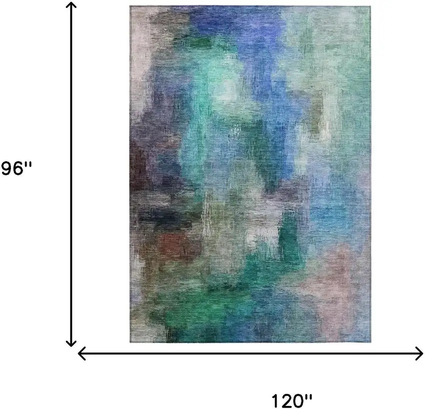Teal Blue And Pewter Abstract Washable Indoor Outdoor Area Rug Photo 7