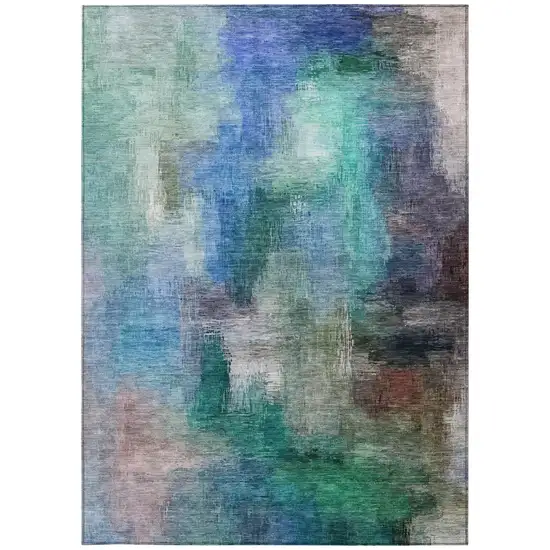 Teal Blue And Pewter Abstract Washable Indoor Outdoor Area Rug Photo 4