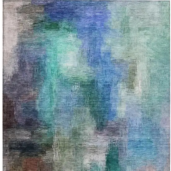 Teal Blue And Pewter Abstract Washable Indoor Outdoor Area Rug Photo 3