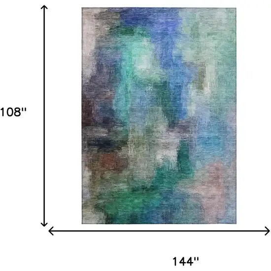 Teal Blue And Pewter Abstract Washable Indoor Outdoor Area Rug Photo 7