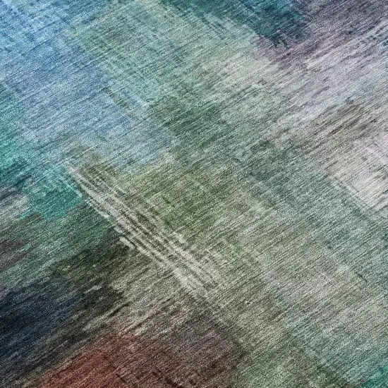 Teal Blue And Pewter Abstract Washable Indoor Outdoor Area Rug Photo 6