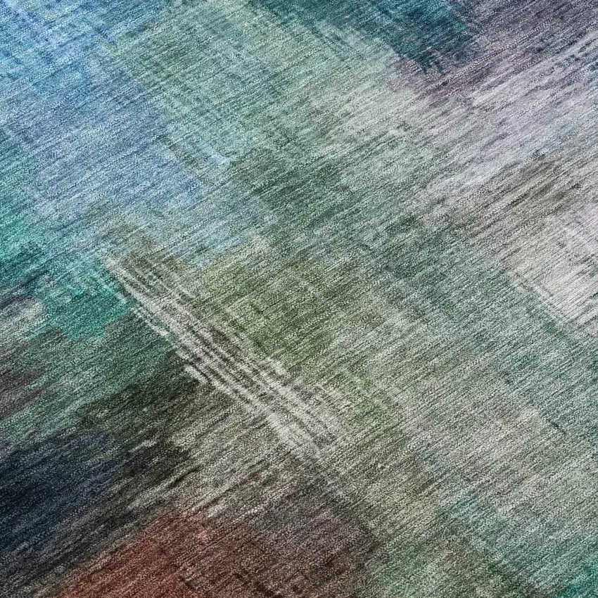 Teal Blue And Pewter Abstract Washable Indoor Outdoor Area Rug Photo 6