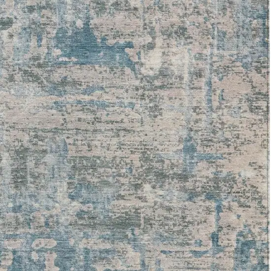 Teal Blue And Pewter Abstract Washable Indoor Outdoor Area Rug Photo 3