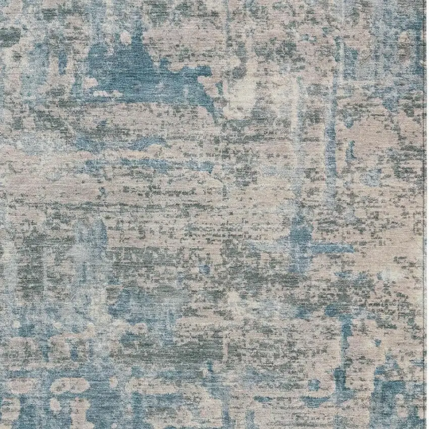 Teal Blue And Pewter Abstract Washable Indoor Outdoor Area Rug Photo 3