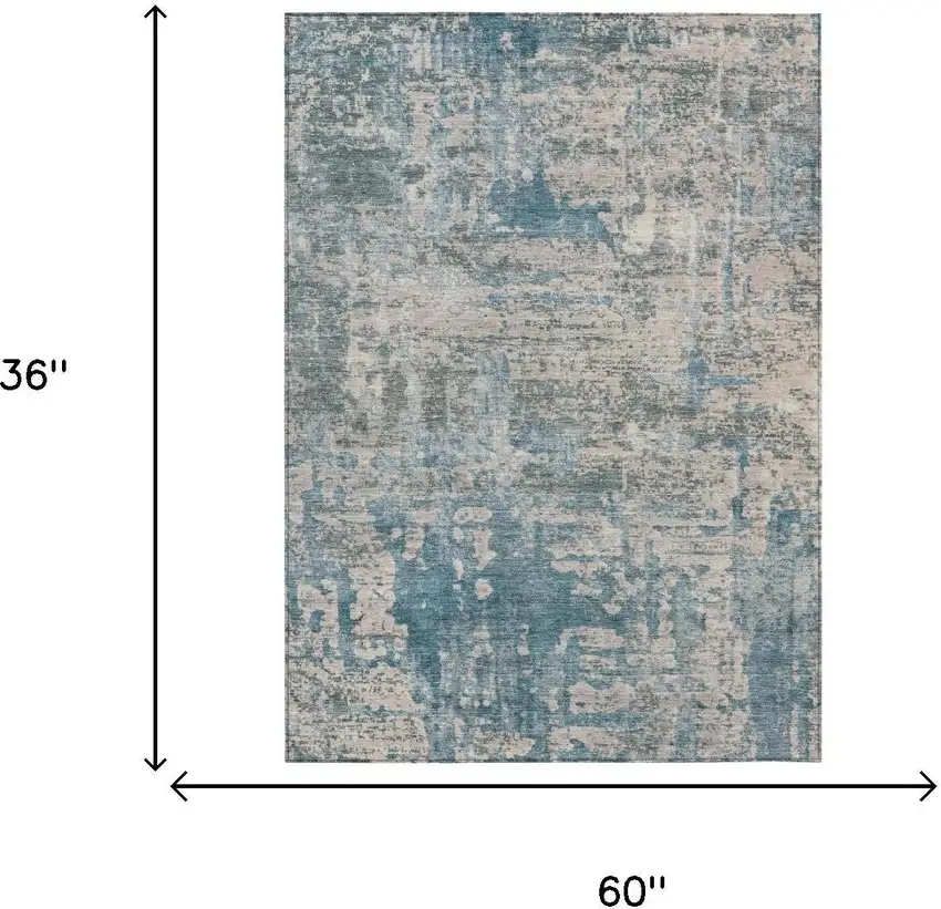 Teal Blue And Pewter Abstract Washable Indoor Outdoor Area Rug Photo 7