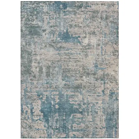 Teal Blue And Pewter Abstract Washable Indoor Outdoor Area Rug Photo 2