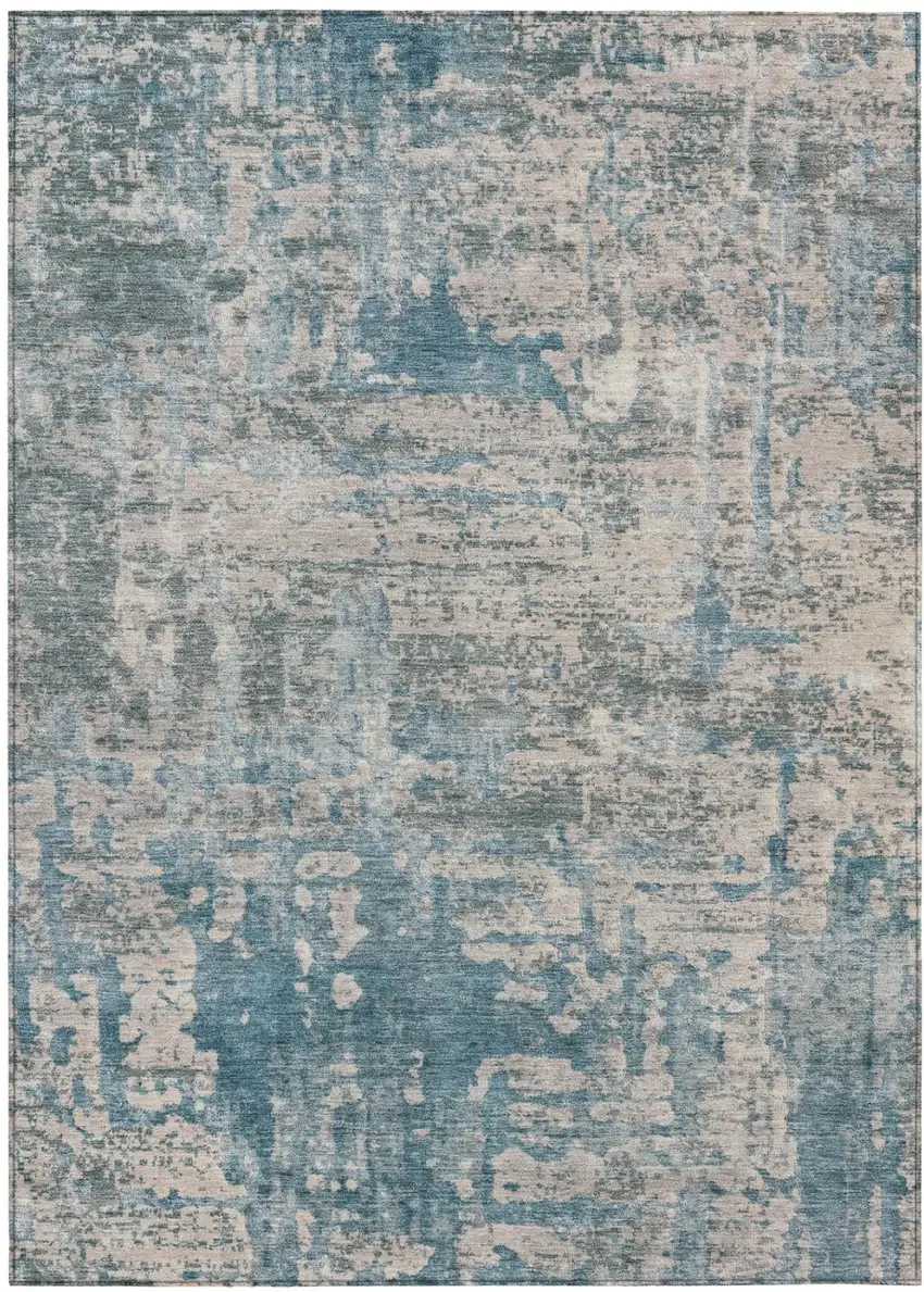 Teal Blue And Pewter Abstract Washable Indoor Outdoor Area Rug Photo 2