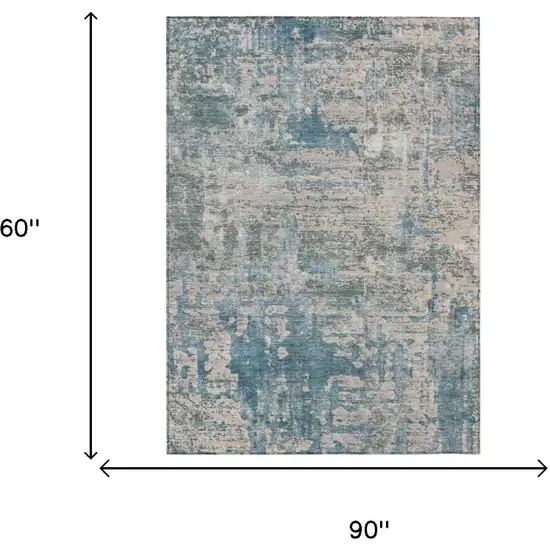 Teal Blue And Pewter Abstract Washable Indoor Outdoor Area Rug Photo 7