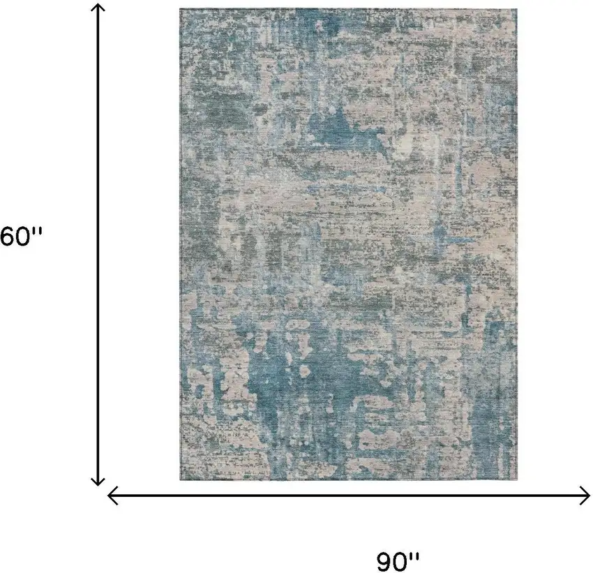 Teal Blue And Pewter Abstract Washable Indoor Outdoor Area Rug Photo 7