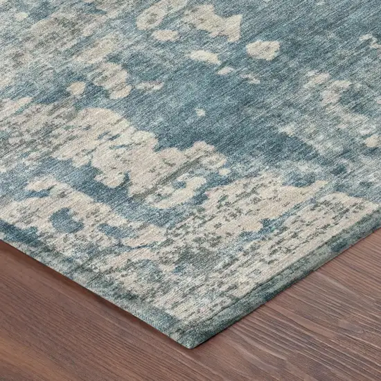 Teal Blue And Pewter Abstract Washable Indoor Outdoor Area Rug Photo 5