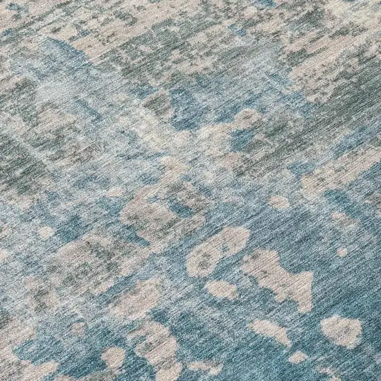Teal Blue And Pewter Abstract Washable Indoor Outdoor Area Rug Photo 6