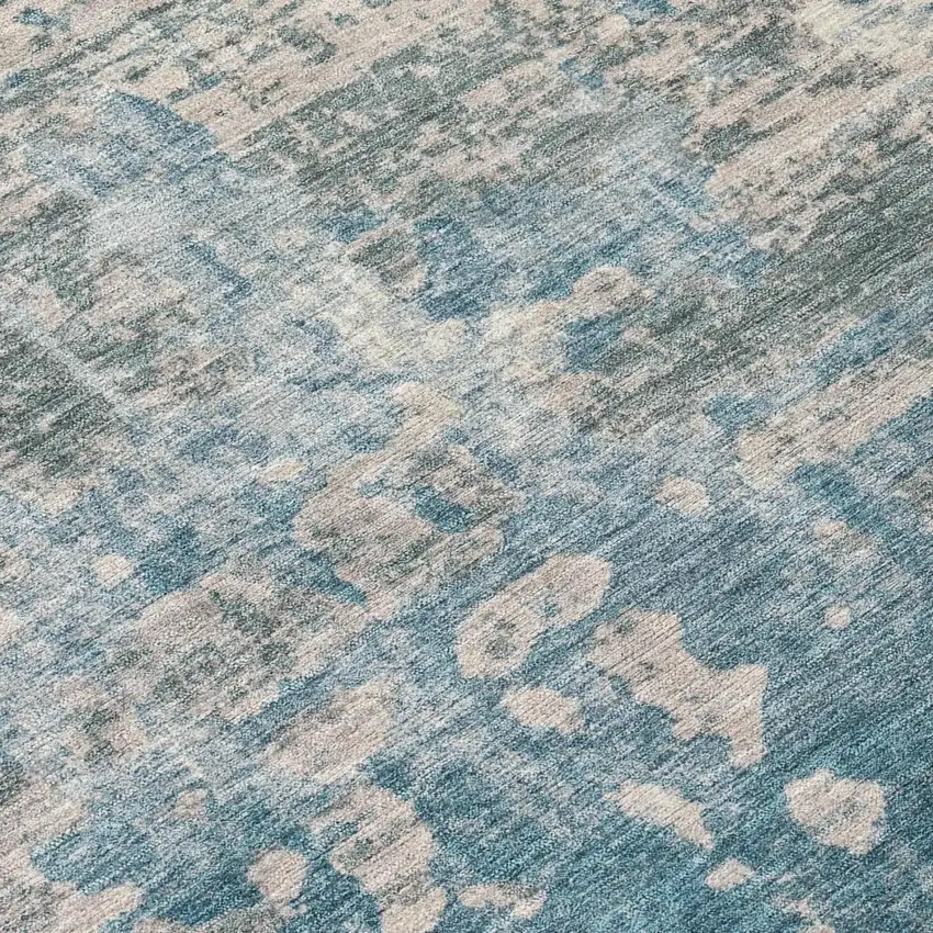 Teal Blue And Pewter Abstract Washable Indoor Outdoor Area Rug Photo 6