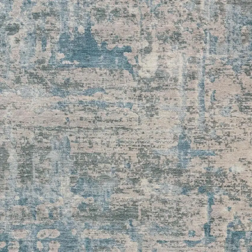 Teal Blue And Pewter Abstract Washable Indoor Outdoor Area Rug Photo 3