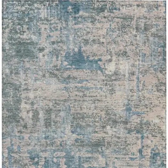 Teal Blue And Pewter Abstract Washable Indoor Outdoor Area Rug Photo 4