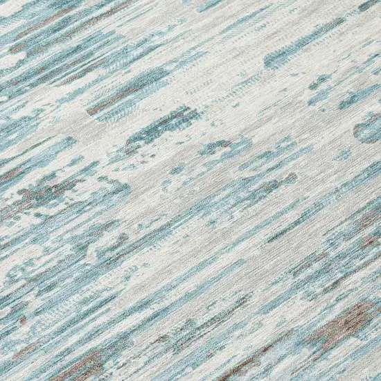 Teal Blue And Pewter Abstract Washable Indoor Outdoor Area Rug Photo 4