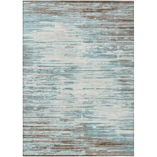 Teal Blue And Pewter Abstract Washable Indoor Outdoor Area Rug Photo 2