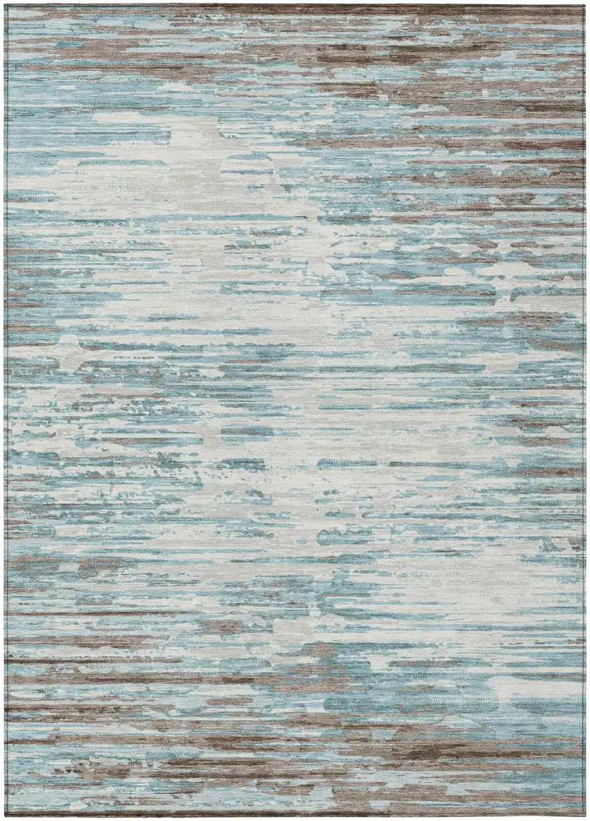 Teal Blue And Pewter Abstract Washable Indoor Outdoor Area Rug Photo 2