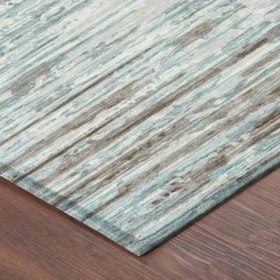 Teal Blue And Pewter Abstract Washable Indoor Outdoor Area Rug Photo 3