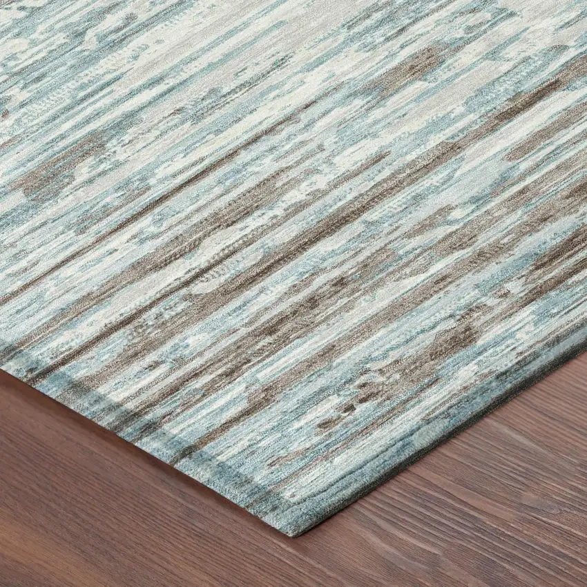 Teal Blue And Pewter Abstract Washable Indoor Outdoor Area Rug Photo 3