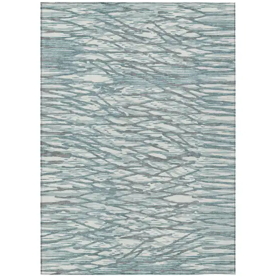 Teal Blue And Pewter Abstract Washable Indoor Outdoor Area Rug Photo 2
