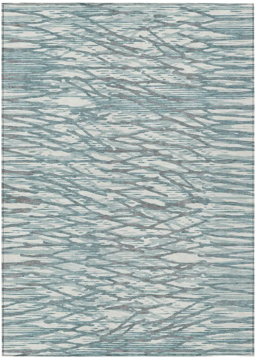 Teal Blue And Pewter Abstract Washable Indoor Outdoor Area Rug Photo 2