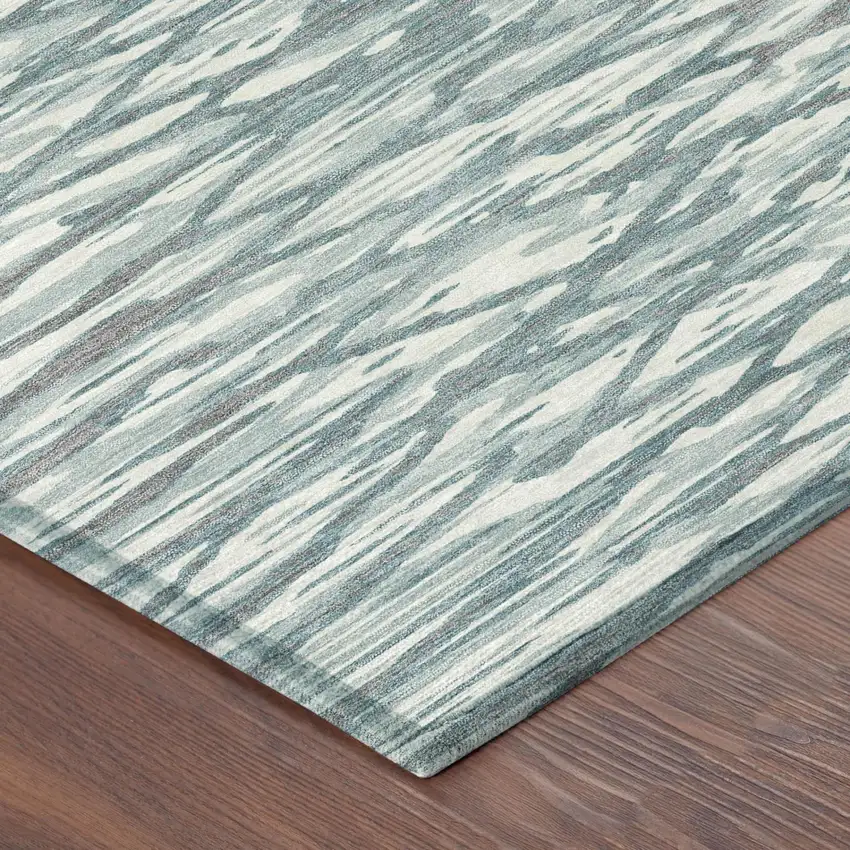 Teal Blue And Pewter Abstract Washable Indoor Outdoor Area Rug Photo 3