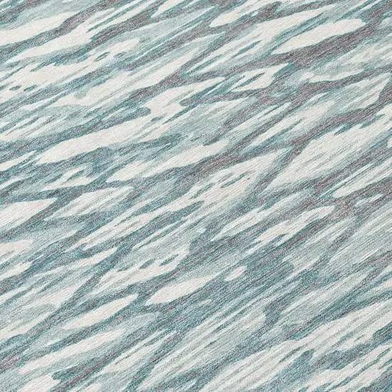 Teal Blue And Pewter Abstract Washable Indoor Outdoor Area Rug Photo 4