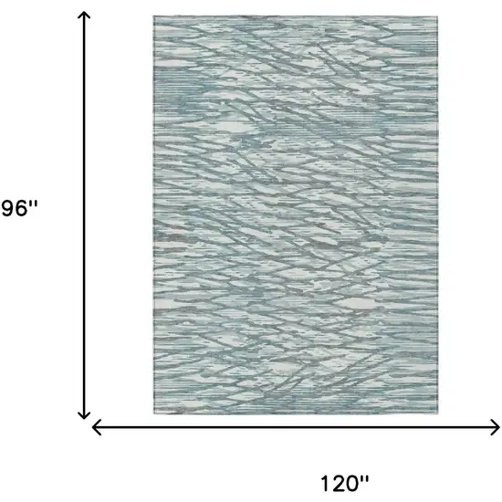 Teal Blue And Pewter Abstract Washable Indoor Outdoor Area Rug Photo 5