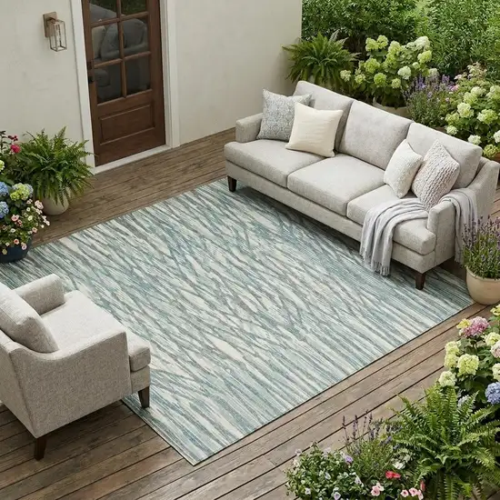 Teal Blue And Pewter Abstract Washable Indoor Outdoor Area Rug Photo 1