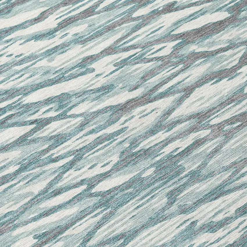 Teal Blue And Pewter Abstract Washable Indoor Outdoor Area Rug Photo 4