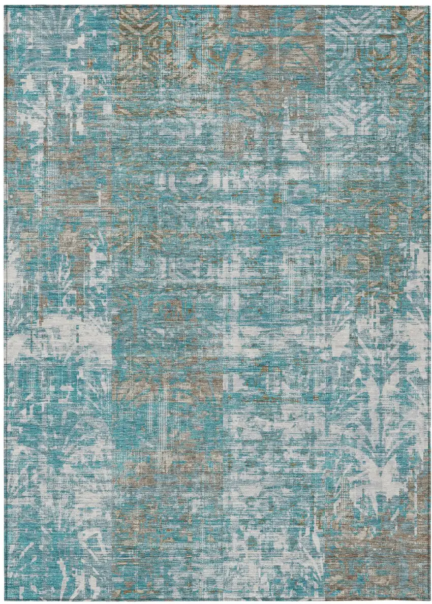 Teal Blue And Pewter Abstract Washable Indoor Outdoor Area Rug Photo 2