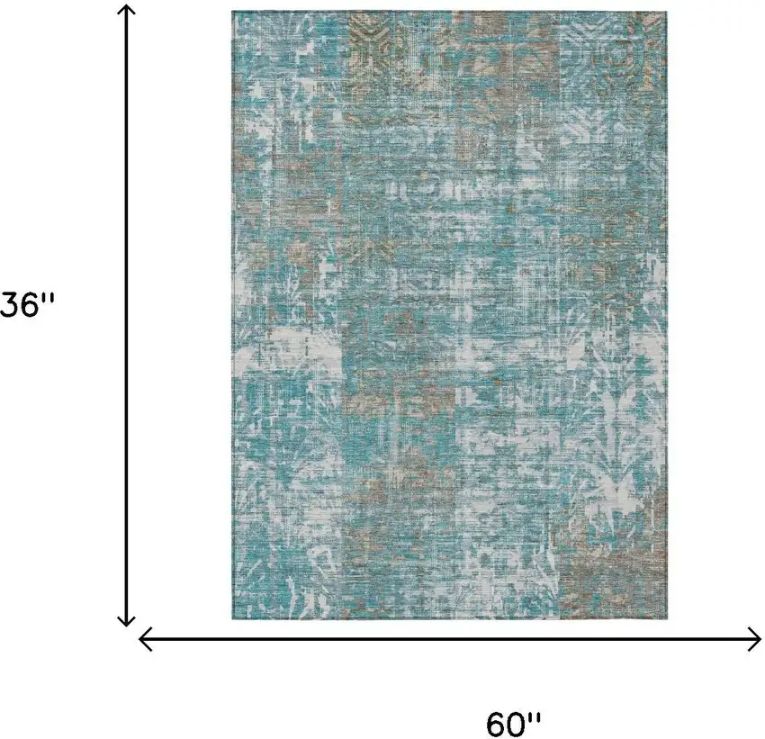 Teal Blue And Pewter Abstract Washable Indoor Outdoor Area Rug Photo 5