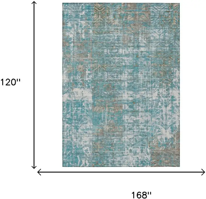 Teal Blue And Pewter Abstract Washable Indoor Outdoor Area Rug Photo 5
