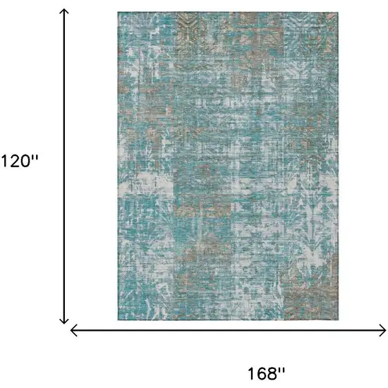 Teal Blue And Pewter Abstract Washable Indoor Outdoor Area Rug Photo 5