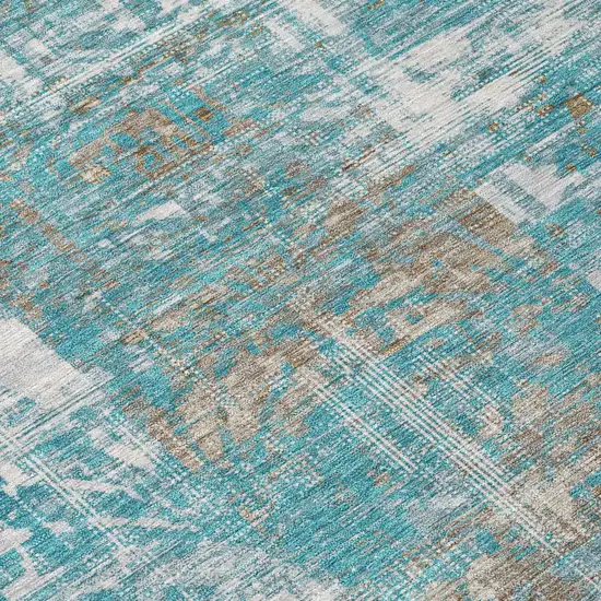 Teal Blue And Pewter Abstract Washable Indoor Outdoor Area Rug Photo 4