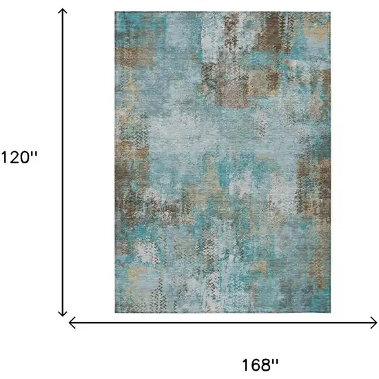 Teal Blue And Pewter Abstract Washable Indoor Outdoor Area Rug Photo 5
