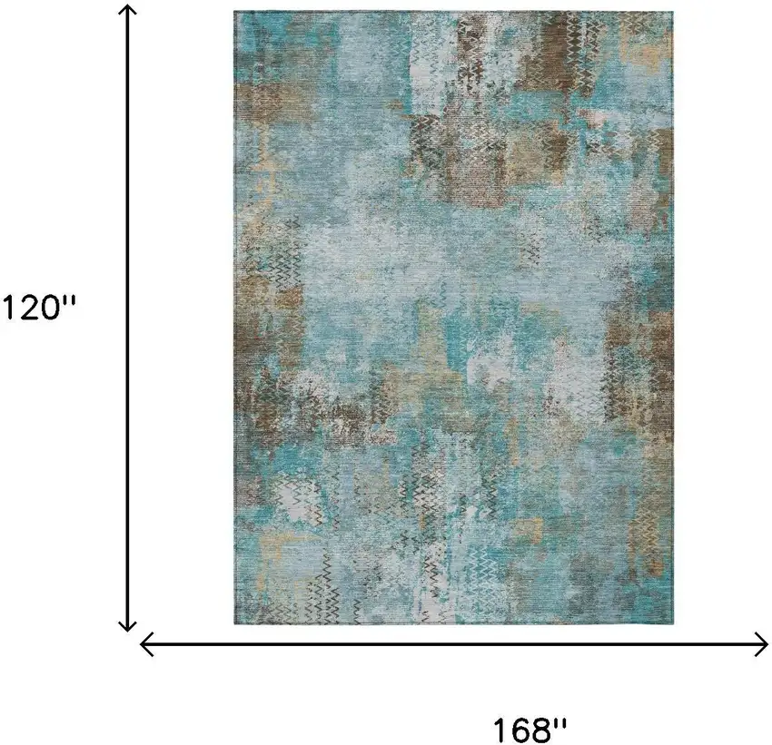 Teal Blue And Pewter Abstract Washable Indoor Outdoor Area Rug Photo 5