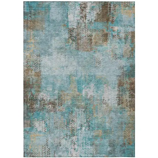Teal Blue And Pewter Abstract Washable Indoor Outdoor Area Rug Photo 2