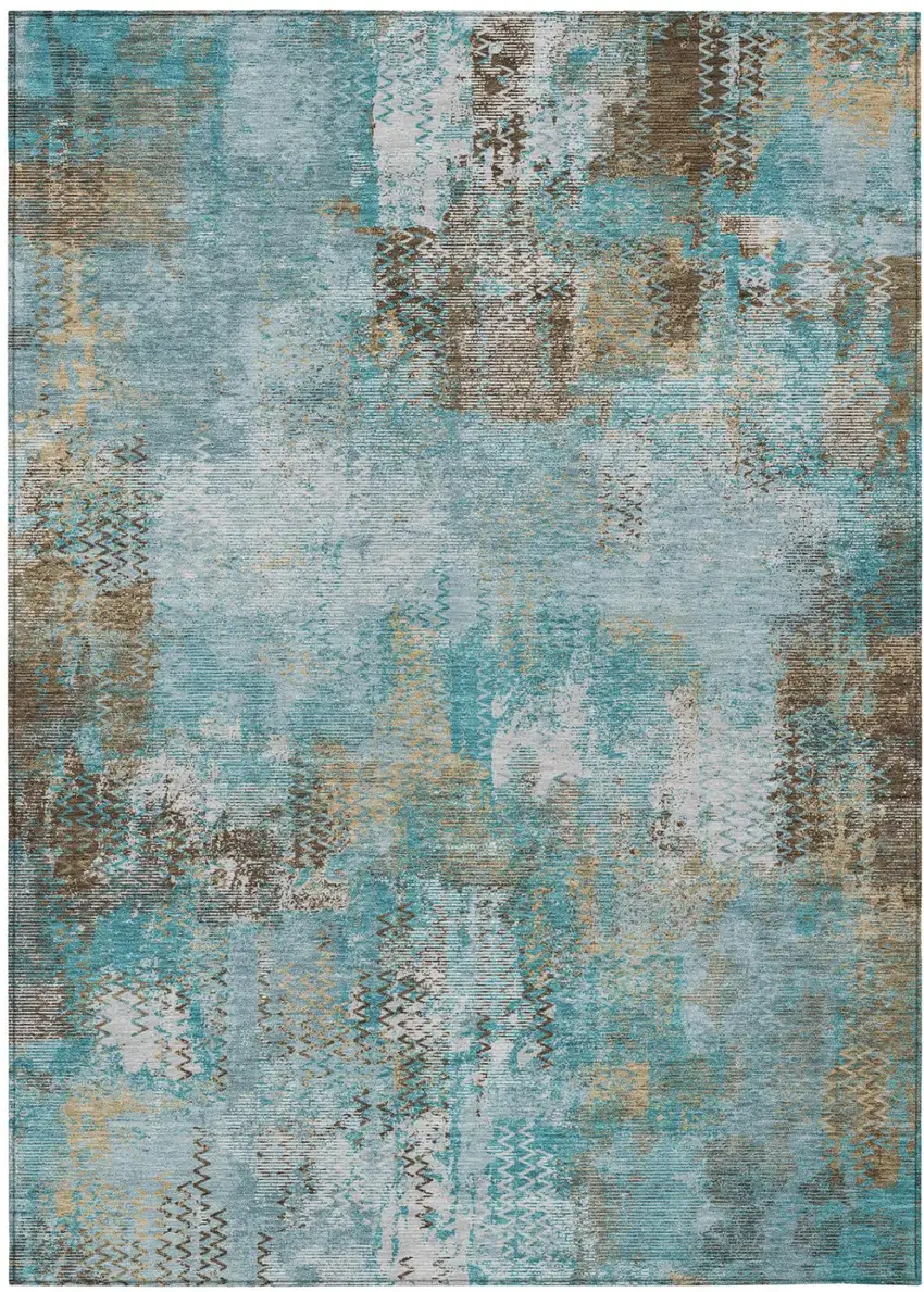 Teal Blue And Pewter Abstract Washable Indoor Outdoor Area Rug Photo 2