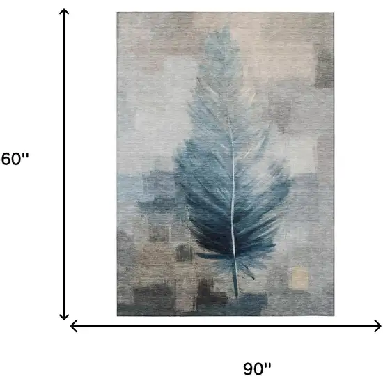 Teal Blue And Pewter Botanical Leaves Washable Indoor Outdoor Area Rug Photo 7