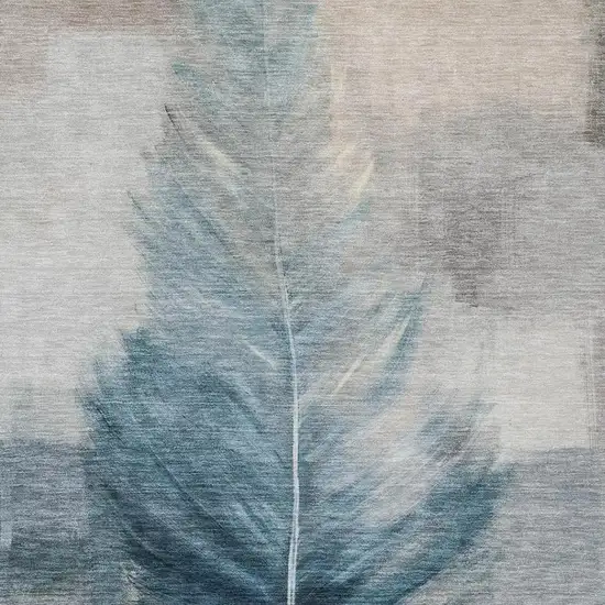 Teal Blue And Pewter Botanical Leaves Washable Indoor Outdoor Area Rug Photo 3