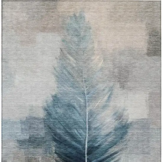Teal Blue And Pewter Botanical Leaves Washable Indoor Outdoor Area Rug Photo 4