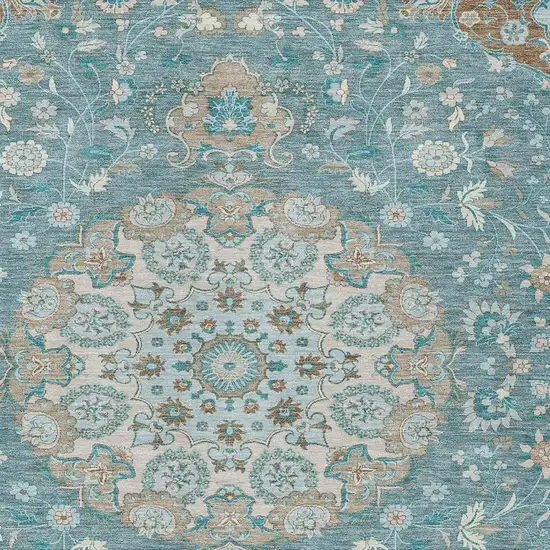 Teal Blue And Pewter Damask Washable Indoor Outdoor Area Rug Photo 2