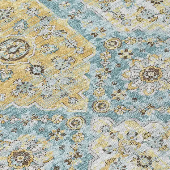 Teal Blue And Pewter Damask Washable Indoor Outdoor Area Rug Photo 5