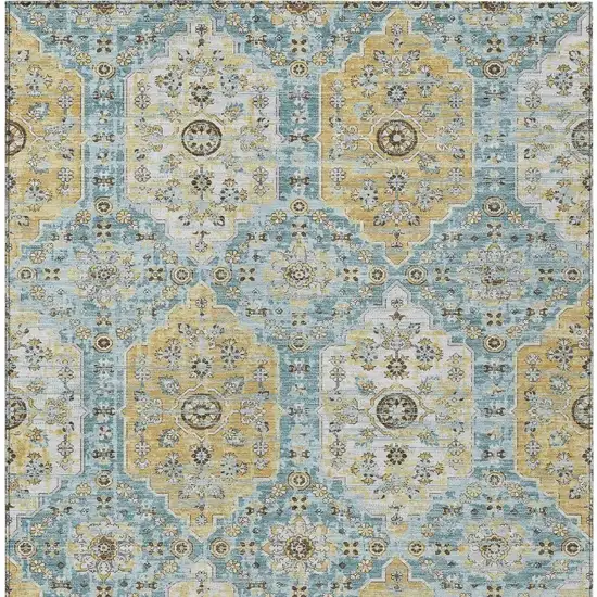 Teal Blue And Pewter Damask Washable Indoor Outdoor Area Rug Photo 3