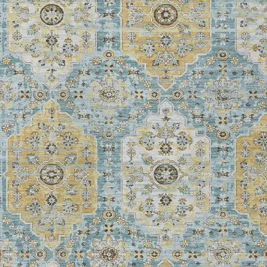 Teal Blue And Pewter Damask Washable Indoor Outdoor Area Rug Photo 2